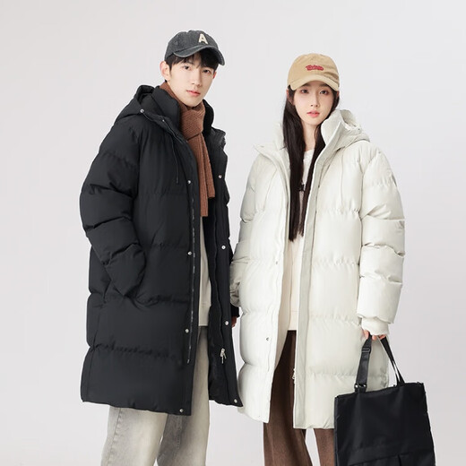 Down jacket for men, medium length, same style for couples and female students, 2025 winter new style, national fashion brand, thickened, youth over the knee, 8804 black M