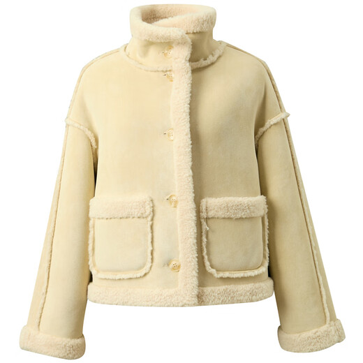 Sancai 2025 new winter style imitation suede eco-friendly fur coat with stand collar, loose, casual and warm M, goose yellow M 160/84A