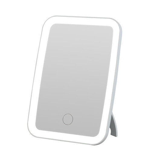 LED makeup mirror with light fill-in female folding Internet celebrity student ins style small mirror dormitory desktop portable makeup mirror square 7.5-inch beauty mirror white + smart touch + three-tone lighting