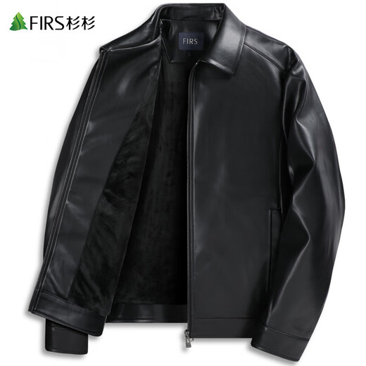 杉杉（FIRS）【银狐绒】经典皮衣夹克男2025秋冬新款商务轻奢保暖复古外套370 黑色 L 175/92A