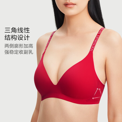 Victoria's Secret Yang Mi's same style anti-gravity small cup no wire bra panty set Victoria's Secret Shine Your Red Horse Year Gift Box Red Box New Year's Red-Logo Lace Style S (Double Breasted) + XS/M