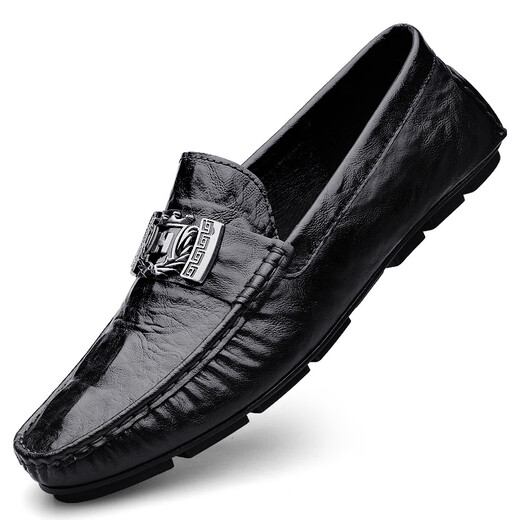 Muxi Pastoral New Crocodile Muster Beanie Schuhe Lazy Driving Shoes Britische Freizeitschuhe für Herren Lederschuhe Echtes Cowhide Casual Sports Schuhe 15888 Brown 44