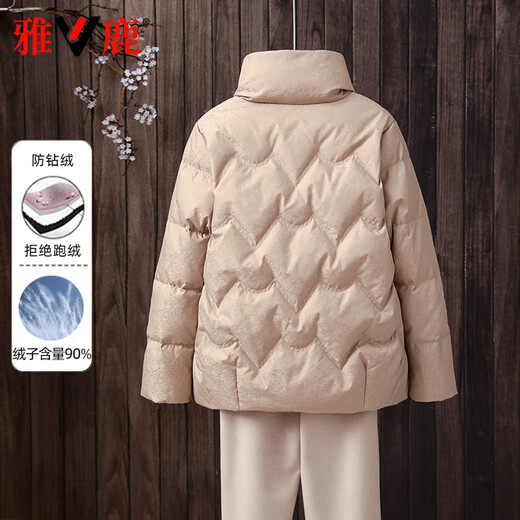 Yalu Middle-aged and Elderly Down Jacket Women 2025 New Short Stand Collar Mom Warmth Festive National Style Thickened New Chinese Style Jacket Khaki L Recommended 80-100Jin Jin is equal to 0.5 kg