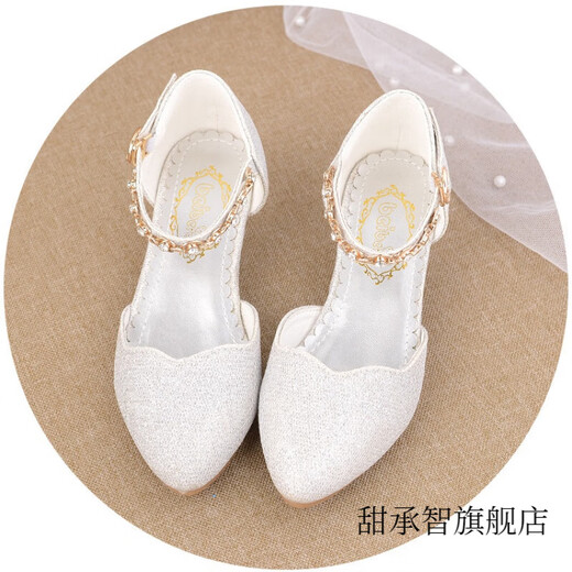 Tian Chengzhi children's high heels, Korean style little princess stage performance catwalk leather shoes, big children's dress crystal shoes, girls' princess shoes, main picture, size 28, inner length 17.8