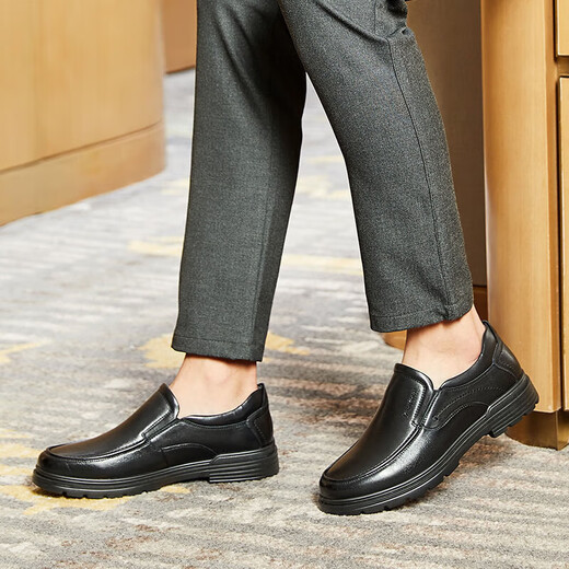 Kangnai men's first-layer cowhide business casual shoes slip-on comfortable commuting office leather shoes for men black 42