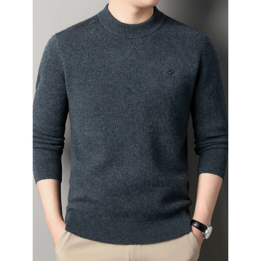 
NOSSKISS Half-high neck thickened yak cardigan men's autumn and winter jacquard comparison cardigan men's warm knitted bottom shirt Acacia grey 2XL 185 [suitable for 165-180Jin [Jin equals 0.5 kg]]