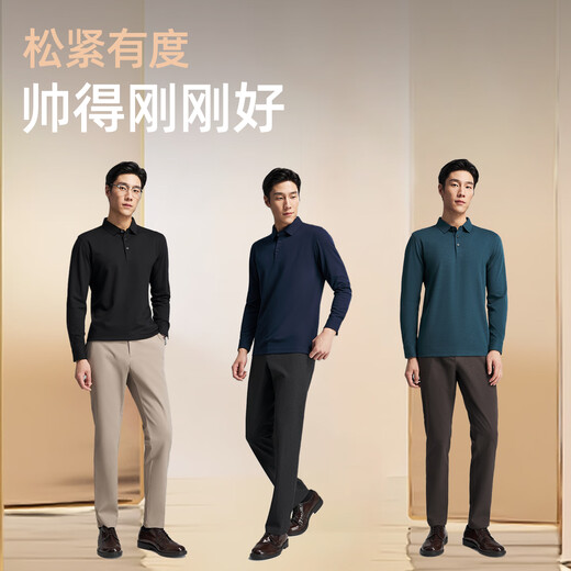 Youngor long-sleeved POLO shirt men's wool blended fabric men's POLO shirt soft and comfortable 2025 new product Navy VLYM519960FCA L (recommended 135-150Jin Jin equals 0.5 kg)