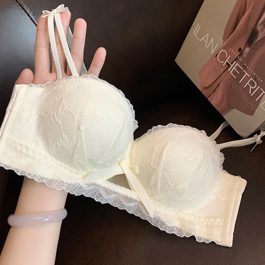 Triumph Lace Underwear Women's 2025 New Sexy Small Breast Gathering Wire-Free Side Breast Retracting Half Cup Bra Set Sweet Blue Underwear 85A 85/38A