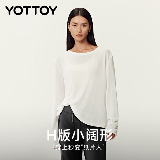 Yottoy Tencel linen long-sleeved yoga wear top sports cover-up Pilates fitness loose T-shirt soft gauze purple L