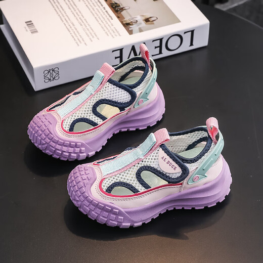 Spring and summer new sports shoes for boys, single net, girls and children's shoes, soft sole casual shoes, trendy khaki 12, size 34, inner length 21.7CM