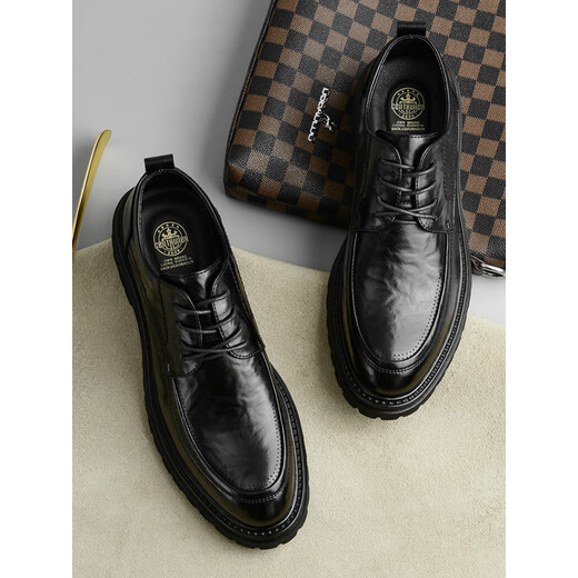 Belle step series brand off-size leather shoes for men new autumn and winter breathable business formal casual men's British style commuting increased black 7710 four seasons 37 standard leather shoe size