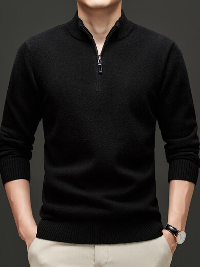 NOSSKISS international luxury brand high-end pure wool sweater men's winter stand-up collar half-zip thickened sweater solid color bottoming shirt caramel brown one size 165/S suitable for 105-120Jin Jin equals 0.5 kg