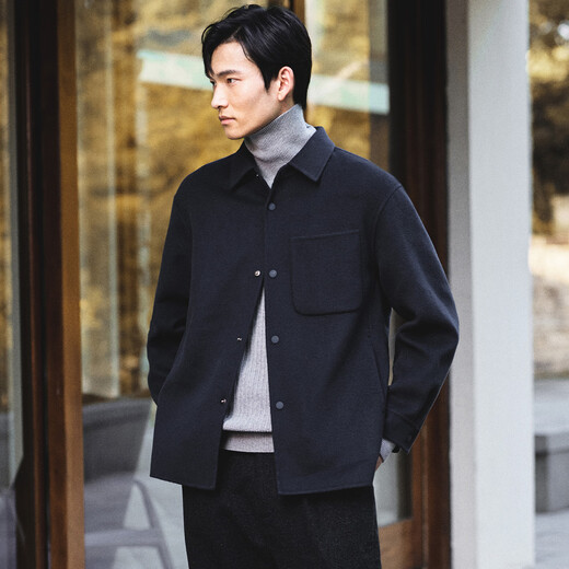 Announcement Bird Jacket Men's Autumn Men's Pure Wool Shirt Style Micro-wide Edition Double-sided Woolen Jacket Coat Lapel Micro-wide Men's Deep Ocean Blue L -48(175/96)