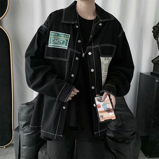 
Ye Yuchun Autumn Japanese Spliced ​​Men's Denim Jacket Fashion Student Korean Style Shirt Teen Loose Working Jacket L15886 M (90-105Jin[Jin equals 0.5 kg])