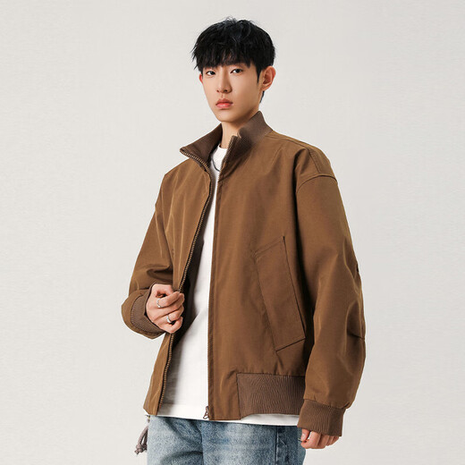 MONPOC bomber jacket men's spring and autumn cleanfit stand-up collar handsome motorcycle jacket MOJ03 khaki L