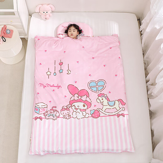 Yalu Category A Kuromi Melody All-in-one Sleeping Bag Baby Velvet Sheet Dual-Purpose Thin Padded Sheet for Girls, Medium and Large Children Split-Type Detachable Sleeping Bag-Melody Trojan Warm Velvet Beanie Double-sided Partitioned Neck Pillow