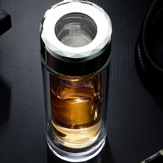 Fat Donglai's same style crystal double-layer car glass tea cup large capacity portable thickened transparent insulated cup for men 400ML rhombus crystal lid can be customized