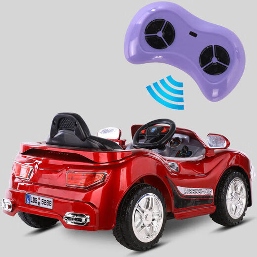 Children's car electric car four-wheel car for boys and girls with remote control toy car that can sit on the baby's charging baby stroller upgraded wine red + dual drive large battery + swing remote control leather seat