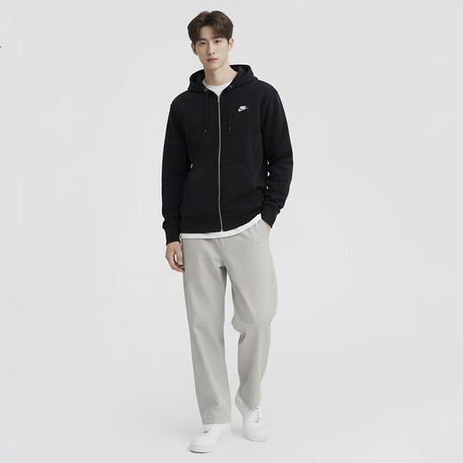 Nike NIKE Men's Knitted Velvet Hooded Jacket Simple and Versatile Sportswear FN3862-010 Black M