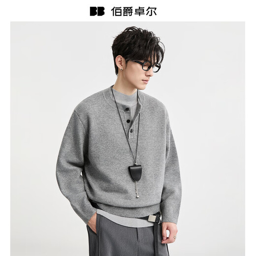 Earl Zall Henry Collar Design Commuting Casual Sweater Men's 2025 Autumn New Men's Sweater Y541488 Mocha Color L (175)