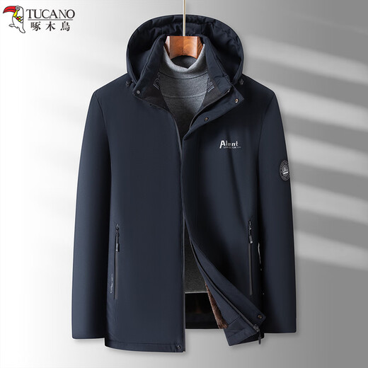 Woodpecker (TUCANO) cotton coat men's winter velvet thickening large size warm hooded jacket men's versatile cotton coat dad wear
