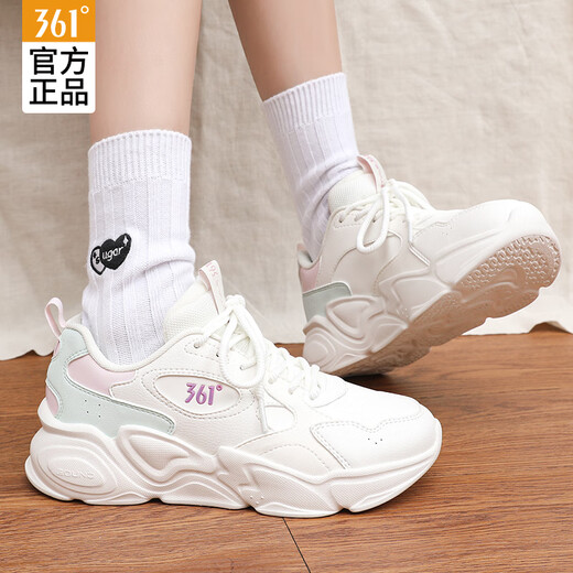 361 Women's Shoes Sports Shoes Women's Running Shoes Autumn and Winter New Leather Warm Student Casual Commuting White Travel Shoes Feather White/Foam Blue (Leather) 37 (Official Authentic)