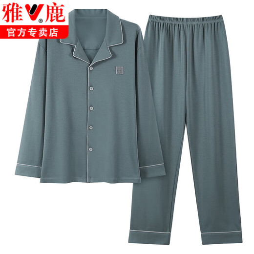 
Yalu 100% pure cotton pajamas men's autumn cardigan long sleeves trousers spring and autumn style teenagers large size home clothing set L12213 L (170)
