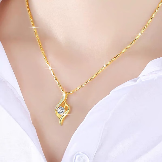 Luanjie Qiying Store Gold Necklace Pure Gold Pendant 2025 New 18K Color Gold Clavicle Chain Lover Love You Ten Thousand Years Necklace