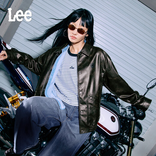 Lee Zhang Linghe's same style 25 autumn and winter new comfortable version button placket design unisex PU jacket black brown (size is too large, take one size smaller) L