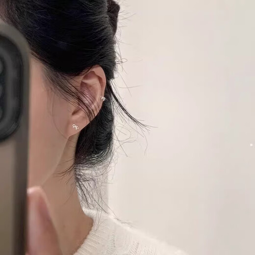 European painted earrings sterling silver authentic 999 ear needles bow earrings to support pierced ears temperament light luxury jewelry silver earrings ear bone nails small bow earrings S999 silver needles