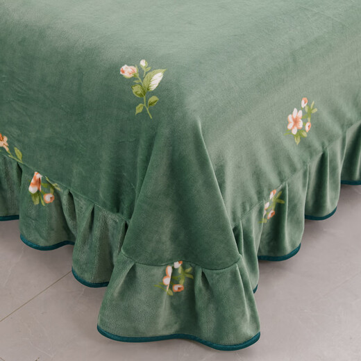 Mercury series milk velvet four-piece set for winter thickened coral velvet 2025 new double-sided flannel quilt cover bed skirt bedding pattern sentiment thickened and warm anti-static hot at the touch 1.5/1.8m bed skirt style four-piece set-quilt cover 200*230