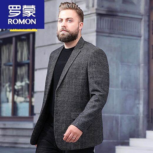 ROMON Extra Large Men's Wool Suit Casual Jacket Plus Fat Oversized Suit Fashionable Spring and Autumn Fat Man Gray No Cotton 190 Recommended 195-210 Jin Jin equals 0.5 kg