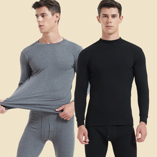 
[Anti-static] Autumn clothes and autumn pants for men's youth thin cotton sweater thermal underwear set base inner layer black [round neck] XL