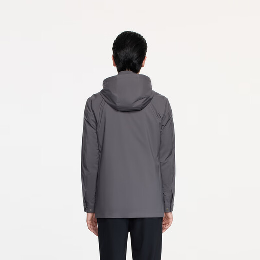 Jinba men's business casual hooded easy-care solid color mid-length jacket for men | BKZE3839 Titanium Gray XL