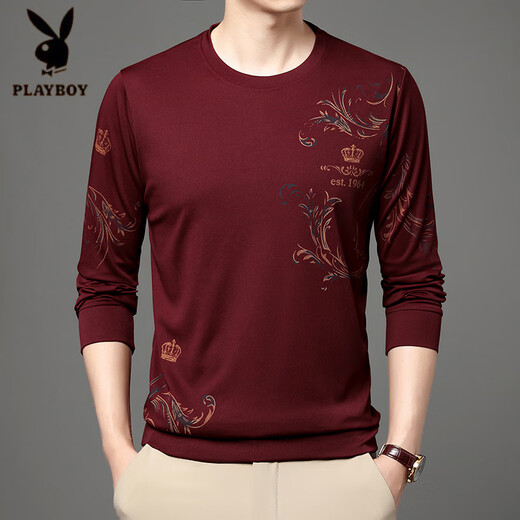 Playboy (Playboy) Camiseta de manga larga de seda larga de seda de primavera y otoño de mediana edad y otoño de mediana edad 2025 nueva camiseta de camisa de la base masculina de mediana edad B6627 Upper Green M 165/105/48 Recomendado 100-120Jin [Jin equivale a 0.5 kg]