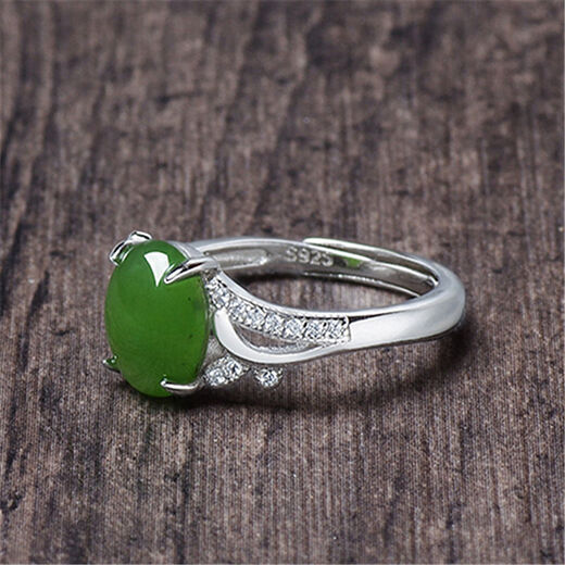 KZD Old Phoenix 999 sterling silver Hetian jade plated platinum jasper inlaid emerald open female ring ring JZ004 chrysoprase ring