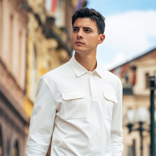 Mr. Cloth Fashion Patch Pocket Long Sleeve T-shirt Men's 2025 Autumn and Winter New Style Shirt Collar Casual Simple Versatile Top Men's BT16856 Haoyuebai 3XL (190)