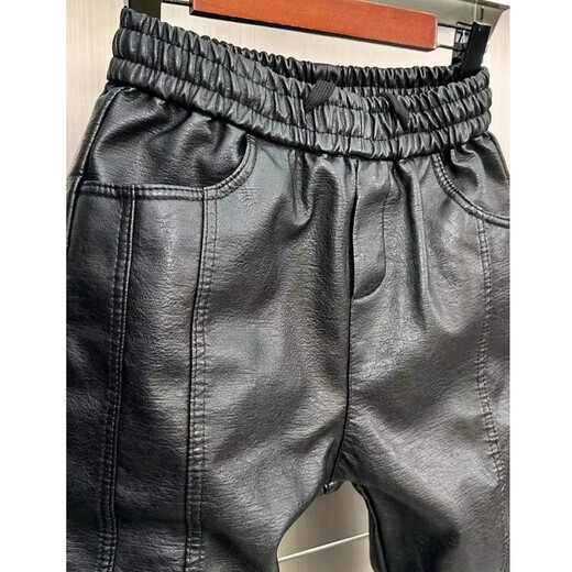 Winter cold-proof leather pants for men with fur integrated velvet and thickened waterproof and oil-proof motorcycle knee-pad leather trousers, black leather pants, cold-proof and warm in winter, plus velvet 2XL recommended 135-150 Jin Jin equals 0.5 kg