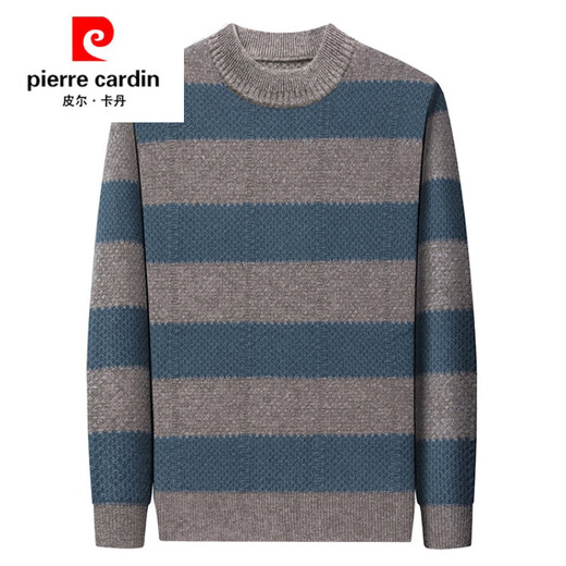 Pierre Cardin brand 100% pure cashmere men's high-end cashmere sweater winter warm round neck pullover color block sweater base layer smoke gray brand gift box packaging L (170) recommended weight 120-140Jin Jin equals 0.5 kg