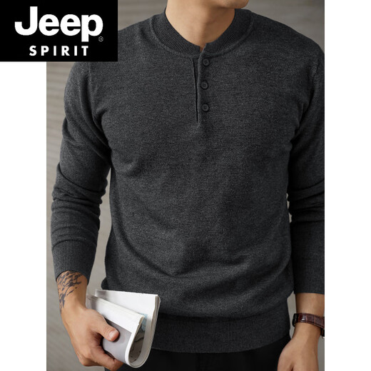 JEEP SPIRIT high-end dark gray trendy Henry collar long-sleeved sweater for men autumn and winter slim fit top ribbed hem sweater for men dark gray M 95-110Jin Jin is equal to 0.5 kg