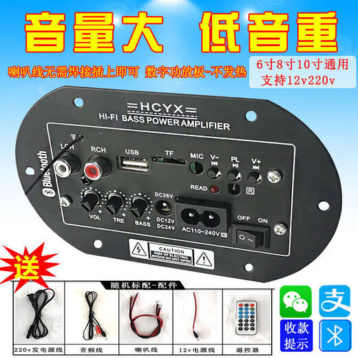 High-power subwoofer motherboard speaker accessories built-in Bluetooth amplifier board microphone wired microphone audio circuit board 12V220V amplifier board