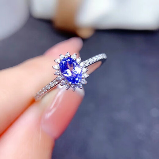 Fuwu natural tanzanite bare stone ring surface 925 silver inlaid ring live ring adjustable women's ring supports re-examination natural tanzanite