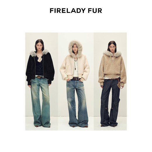 Fu Zhien Love Cycle South Africa imported hooded fox fur collar merino fur one-piece fur jacket black M