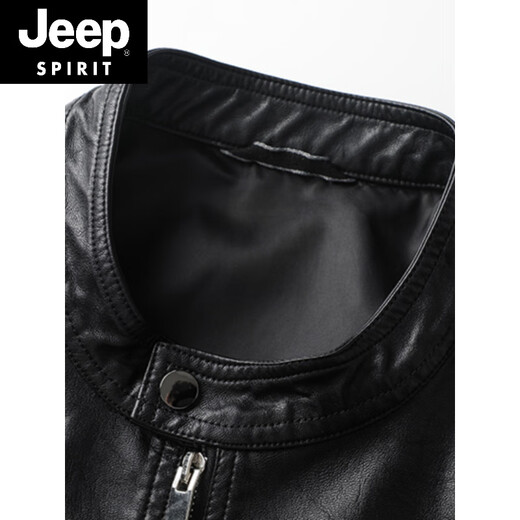 JEEP SPIRIT Jeep Plus Size Men's Motorcycle Leather Jacket Spring and Autumn Trendy Fat Man Loose Stand Collar Soft Leather Jacket 58962 7XL Recommended 260-280Jin Jin is equal to 0.5 kg