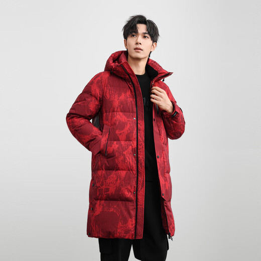 雪中飞新款中长款连帽羽绒服男女同款时尚简约保暖抗寒休闲舒适 鸿运迷彩|9196 2XL /180/100A