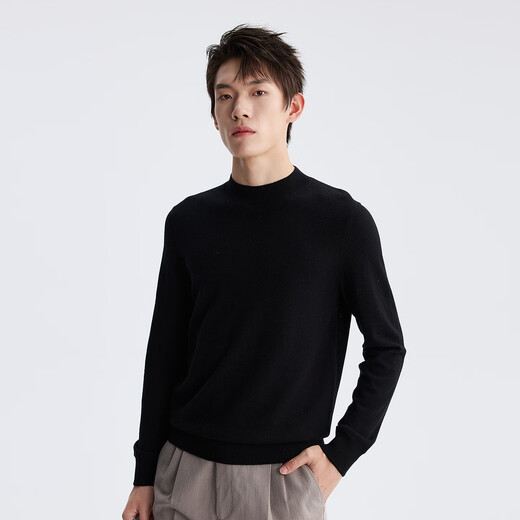 Lilan Light Fashion Men's Cashmere Blended Cardigan Sweater Men's Half Turtle Collar Solid Color Warm Long Sleeve Knitted Sweater Black (1Y) 2XL (180)