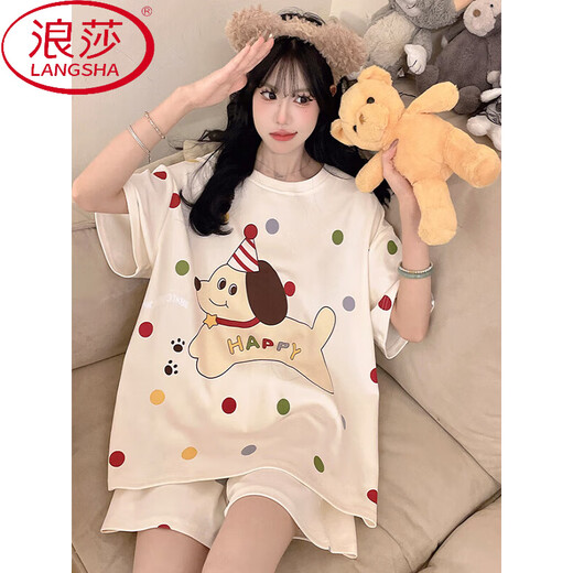浪莎hellokitty睡衣女2025新款夏季棉短袖薄款大码初中生家居服外穿 Z9928 L