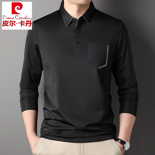 皮尔卡丹（pierre cardin）高端品牌男士长袖t恤2025春秋季新款轻奢潮流翻领Polo衫男装 7036#灰色 XL 180码 【体重140-160斤】
