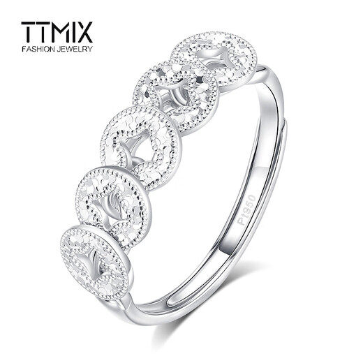 TTMIX Five Emperors' Money Platinum Ring Crushed Ice Ice pt950 Platinum Ring Platinum Live Mouth Women's Ring Birthday Gift 3.7-3.9g