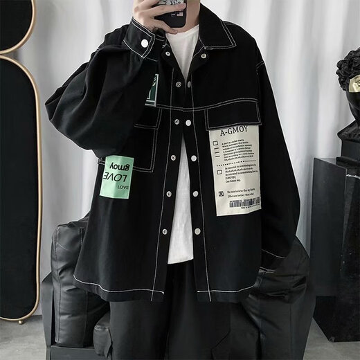 
Ye Yuchun Autumn Japanese Spliced ​​Men's Denim Jacket Fashion Student Korean Style Shirt Teen Loose Working Jacket L15886 M (90-105Jin[Jin equals 0.5 kg])